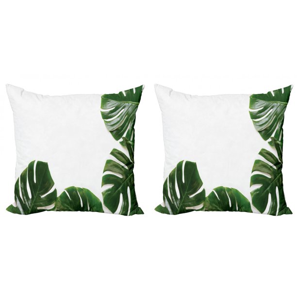 Philodendron Throw Pillow Cushion Cover Pack Of 2 Monstera Leaf Swiss Cheese Plant Rustic Framed Photo Zippered Double Side Digital Print 4 Sizes Emerald Pale Sage Green By Ambesonne Walmart Com Walmart Com