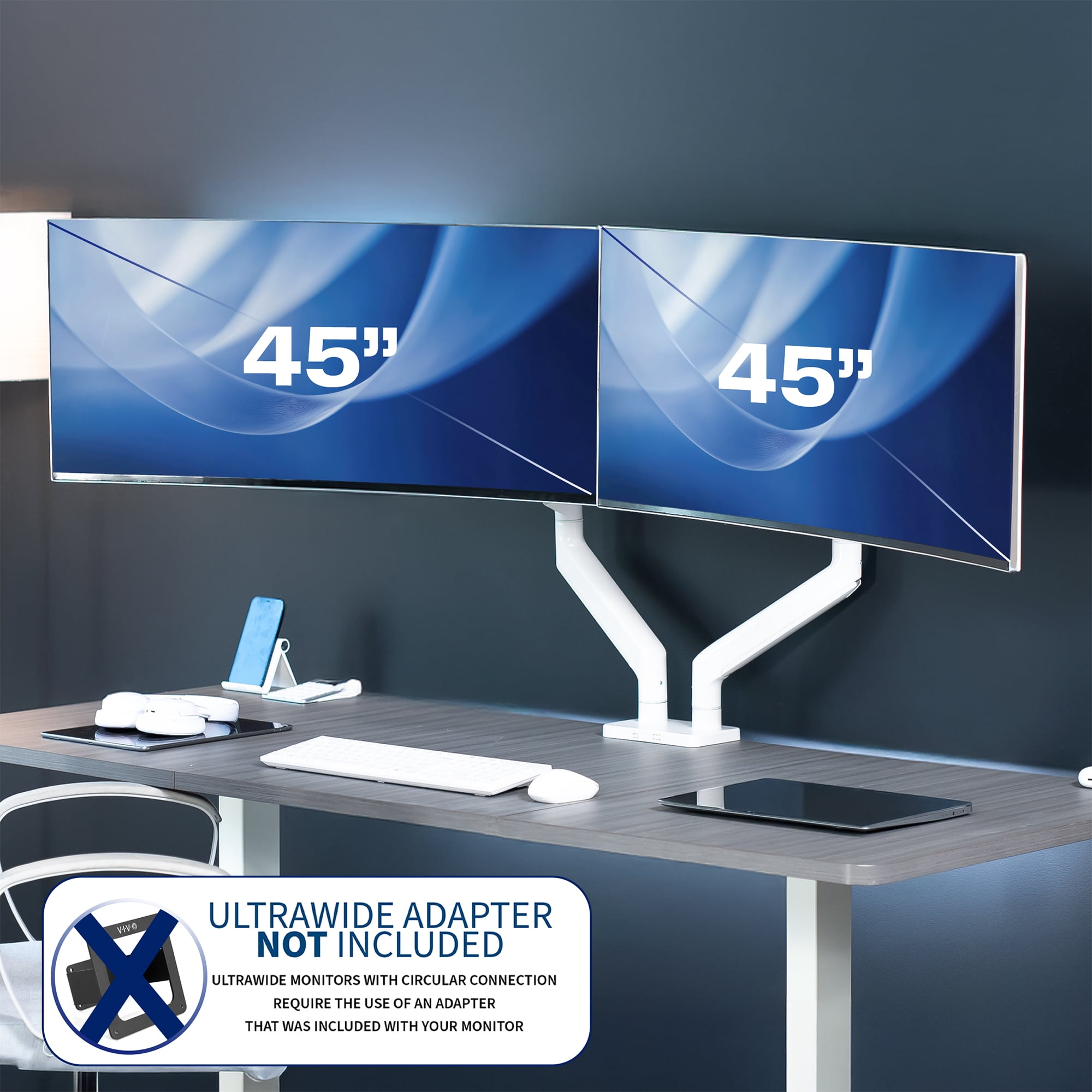 VIVO White Tension Spring Dual Ultra Wide Monitor Mount, Up to 45" Screens