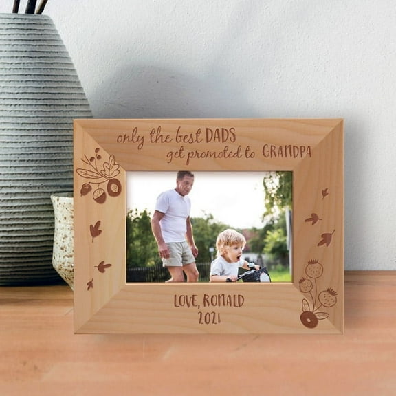 Only The Best Dads Get Promoted To Grandpa Personalized Wooden Frame-5" x 3 1/2" Brown Horizontal