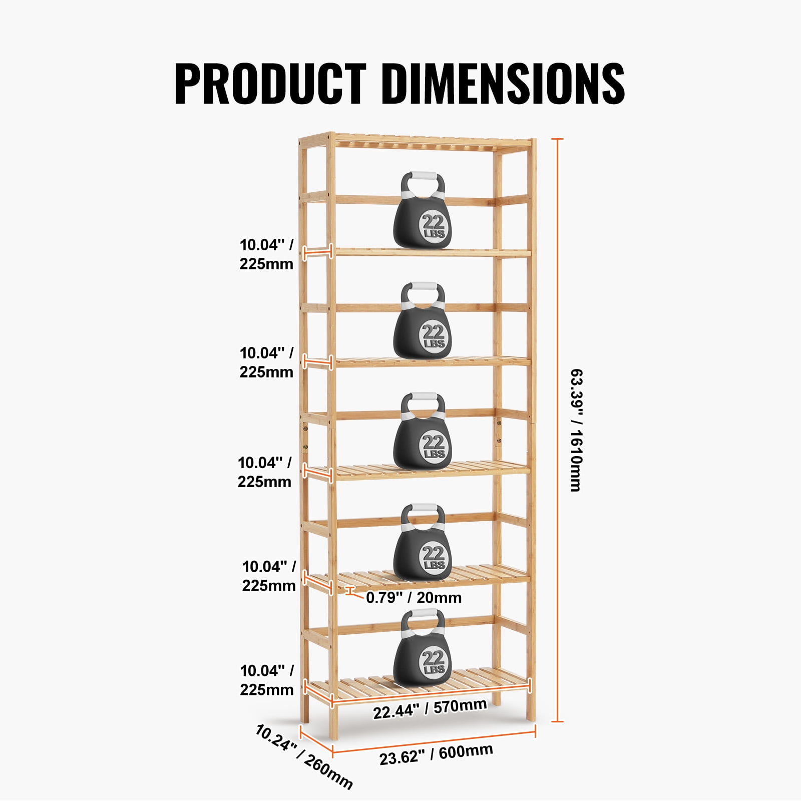 KFFKFF 6-Level Bamboo Rack, Uncovered Wooden Bookcase, Showcase Organizer, Independent Floral Plant Holder, Versatile Bamboo Shelving Perfect for Restroom, Sleeping Quarters, Workspace