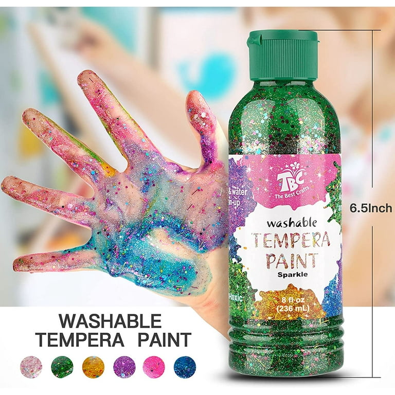 TBC The Best Crafts Washable Tempera Paint for Kids, 6 Sparkle