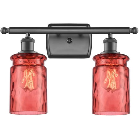 

Oil Rubbed Bronze Tone Bathroom Vanity 16 Wide Jester Red Waterglass Glass Steel/Cast Brass Medium Base 2 Light Fixture