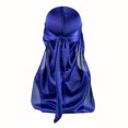 thumbnail image 1 of Men's Silk Durag Bonnet Bandana Silky Du Rag Doo Rag Long Tail Waves Cap ROYAL BLUE, 1 of 6