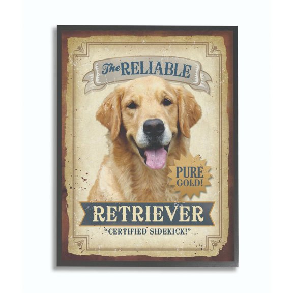 Stupell Industries Reliable Retriever Pet Dog Vintage Poster Design Framed Wall Art by Retrorocket Studio