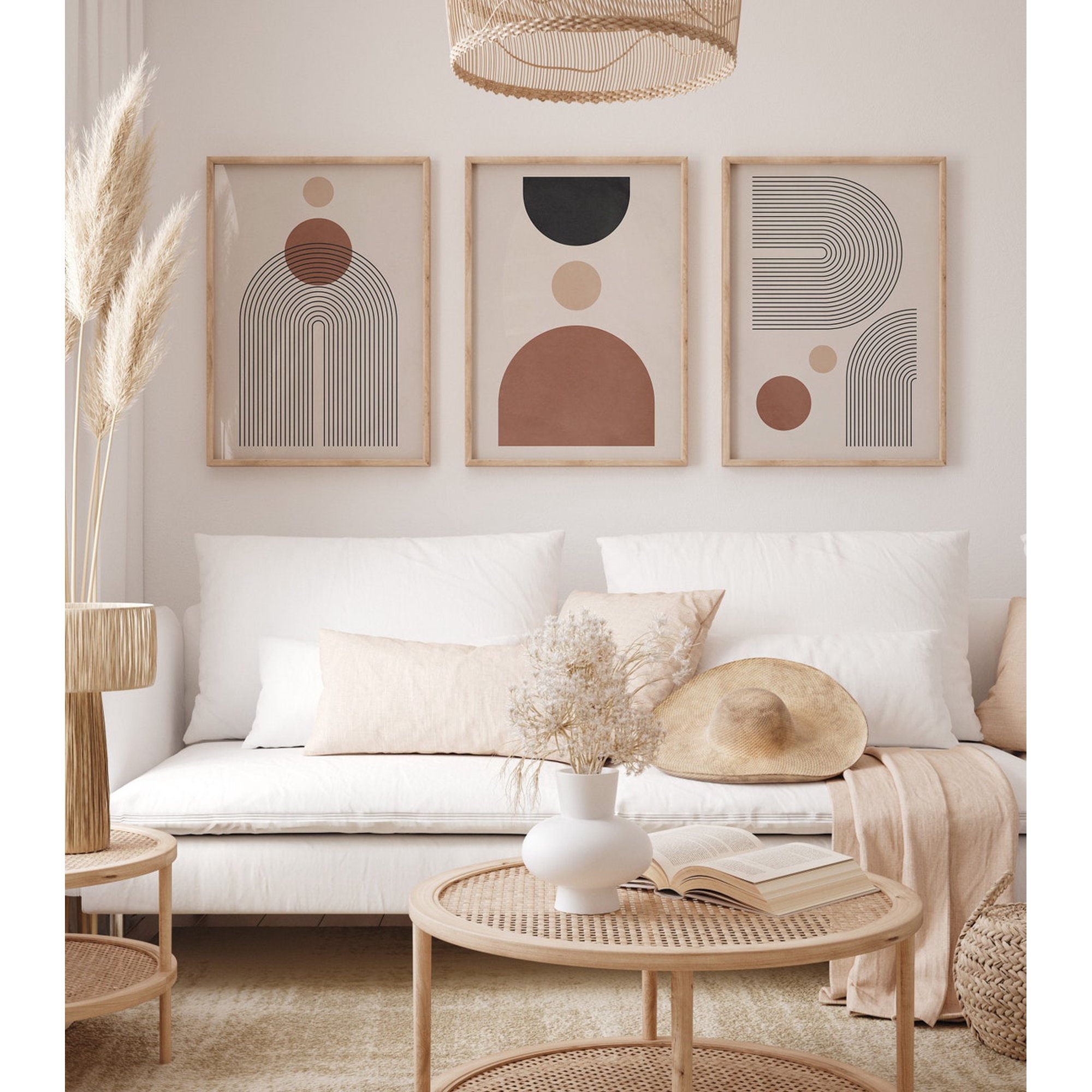 Set Of 3 Terracotta Abstract Wall Art Prints Boho Mid Century Modern Modern Living Room And Office Decor