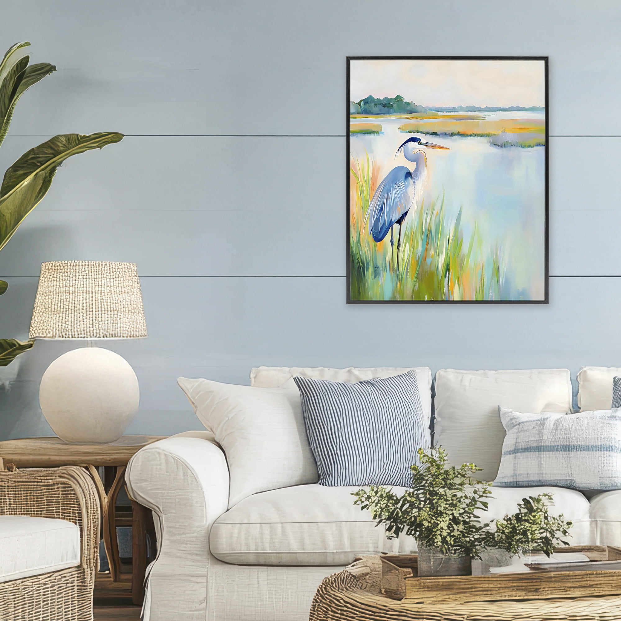Stupell Industries Heron Perched in the Grass Black Framed Giclee Art, design by Creative Studio