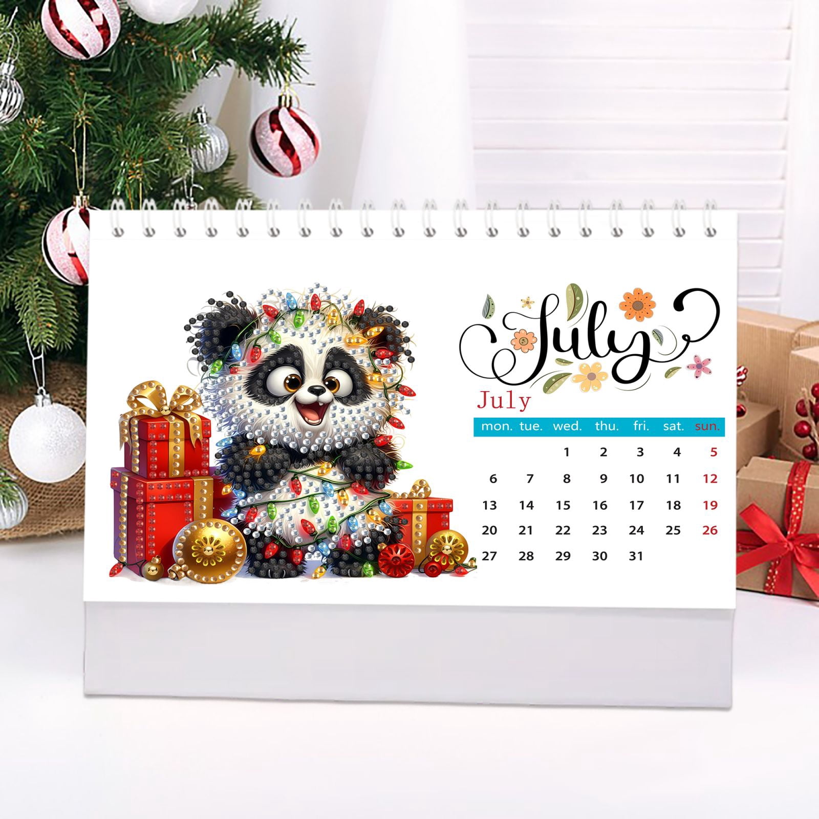 FLOPESN 2026 DIY Diamond Art Painting Desk Calendar,Thick Paper Monthly Flip Tabletop Calendars for Office Home Decor Planning-Christmas Animals