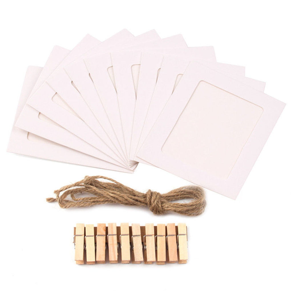 9Pcs Paper Photo DIY Wall Picture Hanging Frame Album Rope Wood Clips Set