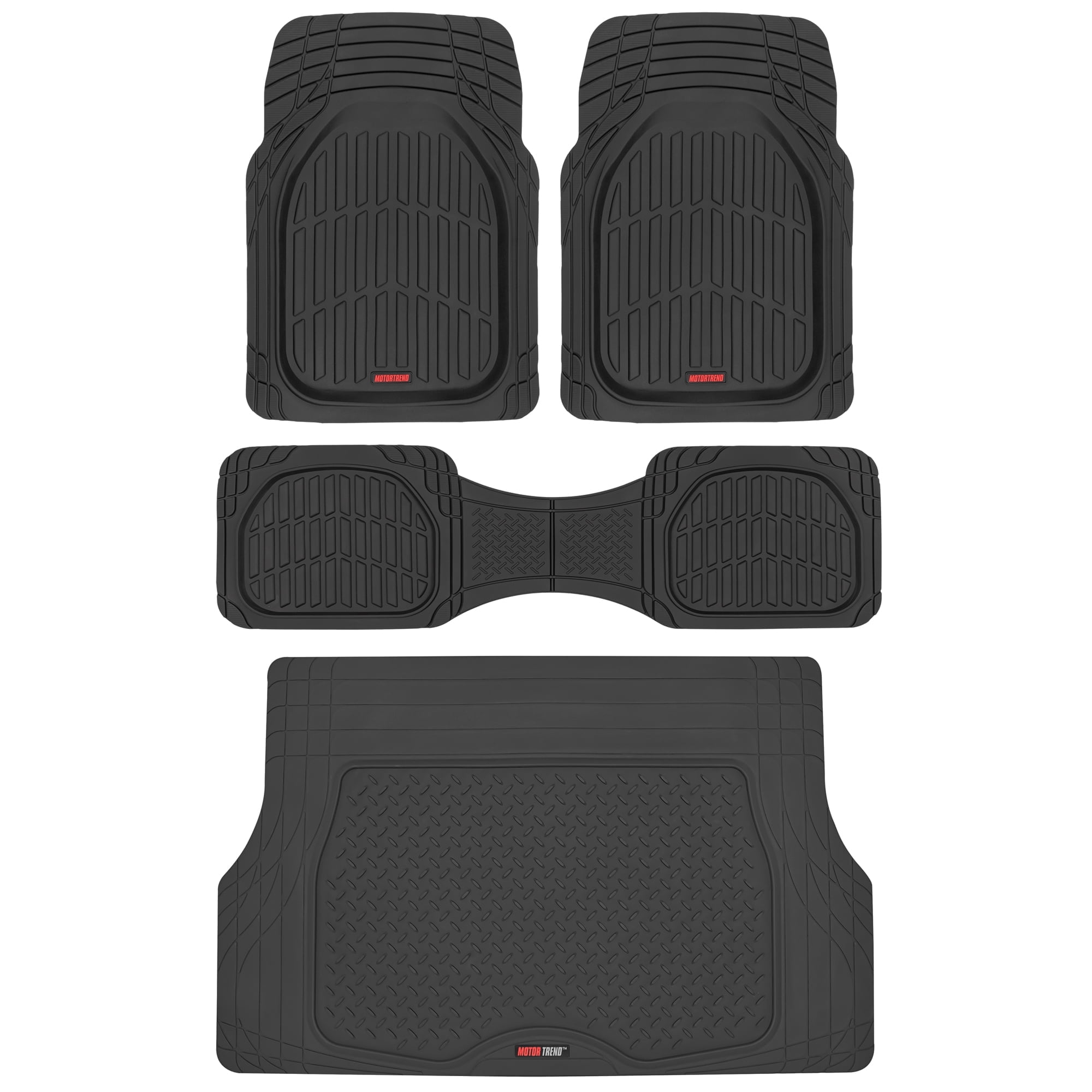 Motor Trend FlexTough Black Rubber Floor Mats with Trunk Cargo Liner