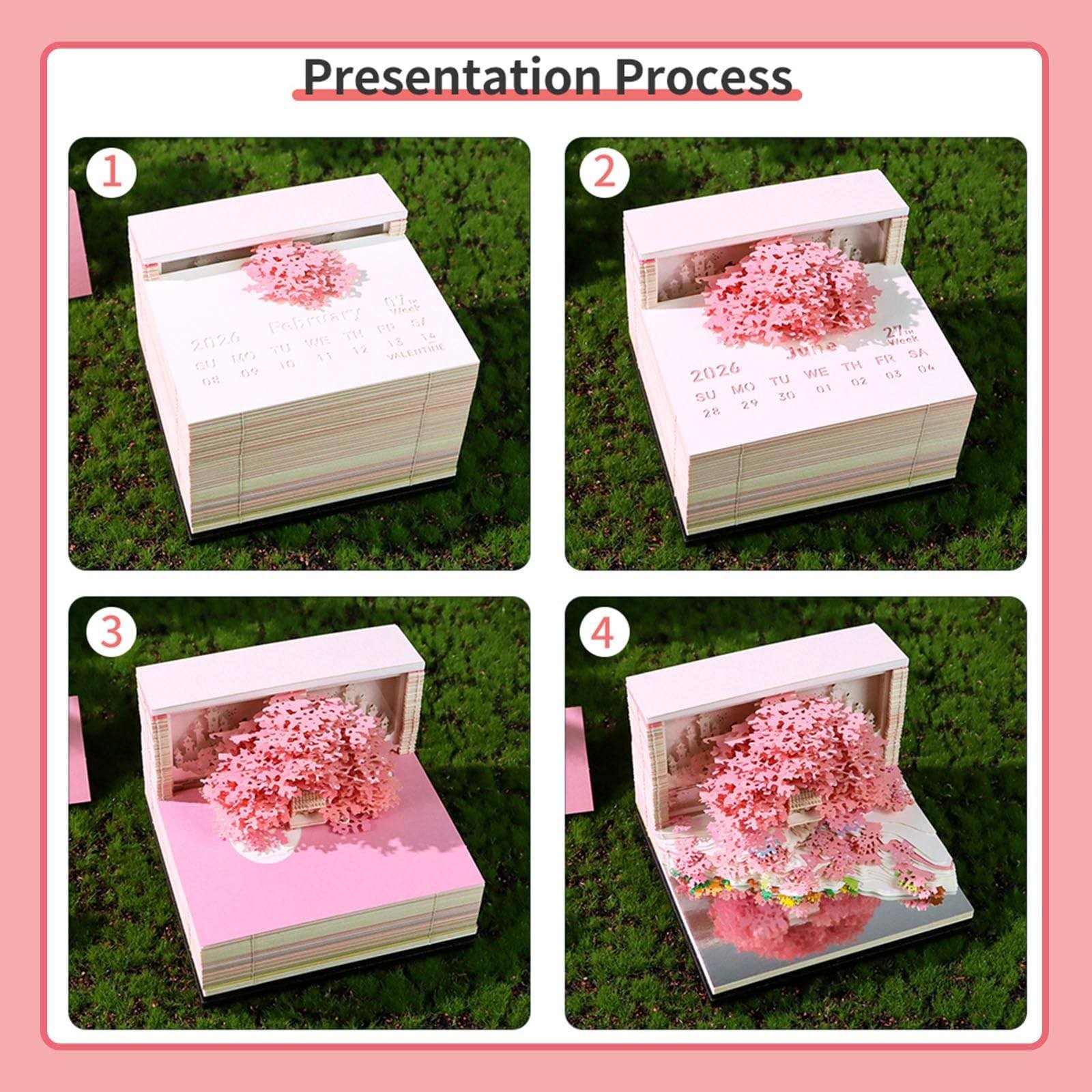 Lshn 3D LED Desk Calendar, 2026 Memo Pad Calendar, DIY Paper Craft Art, Romantic Tabletop Decoration, Creative Housewarming Gift, for Office Desktop Display