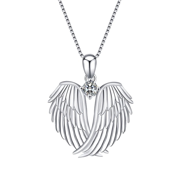 RnemiTe-amo Joyería en liquidación! Collares para mujer Collar de alas de ángel Colgante de alas de ángel de la guarda de plata 925 Collar con piedra natal para mujer Regalos de joyería,Silver