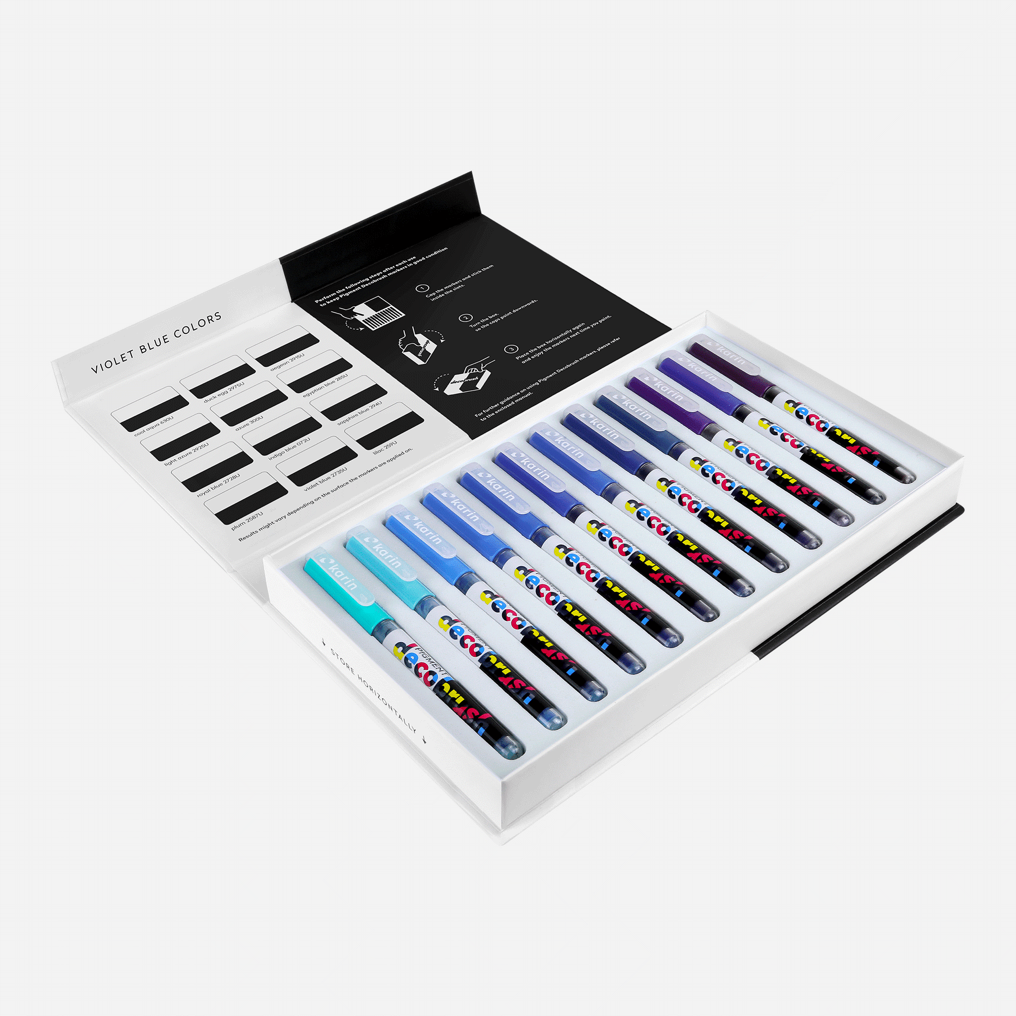 Karin Pigment Decobrush Markers - Set of 12, Violet Blue Colors
