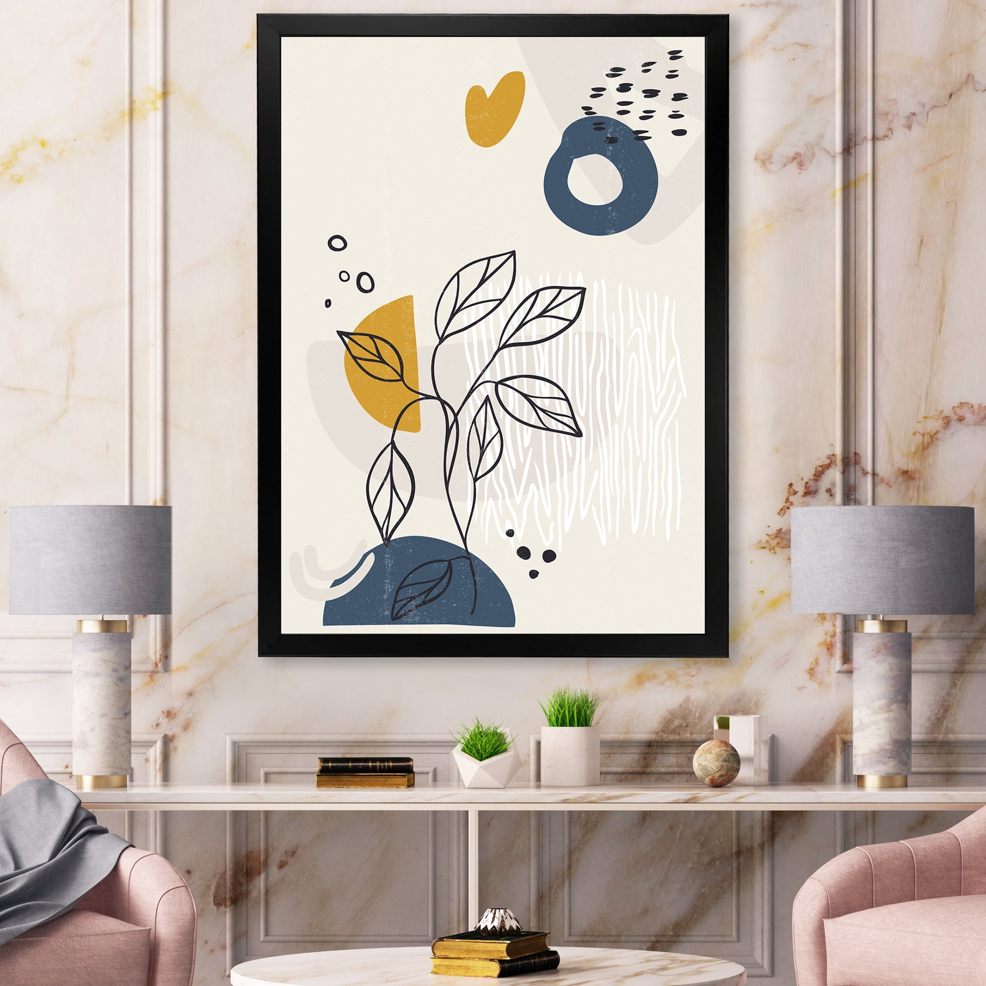 Designart 'Ancient Boho Art Minimalistic Flowers II' Modern Framed Art Print