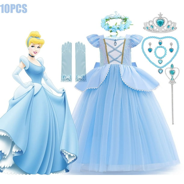 Vestidos de princesa para niñas, vestido de princesa para niñas, vestidos de cumpleaños, disfraces de fiesta con corona, varita mágica, aretes, anillo, collar, bolso, accesorios de zapatos de 4 a 7 Vestidos de princesa para niñas, vestido de princesa para niñas, vestidos de cumpleaños, disfraces de fiesta con corona, varita mágica, aretes, anillo, collar, bolso, accesorios de zapatos de 4 a 7