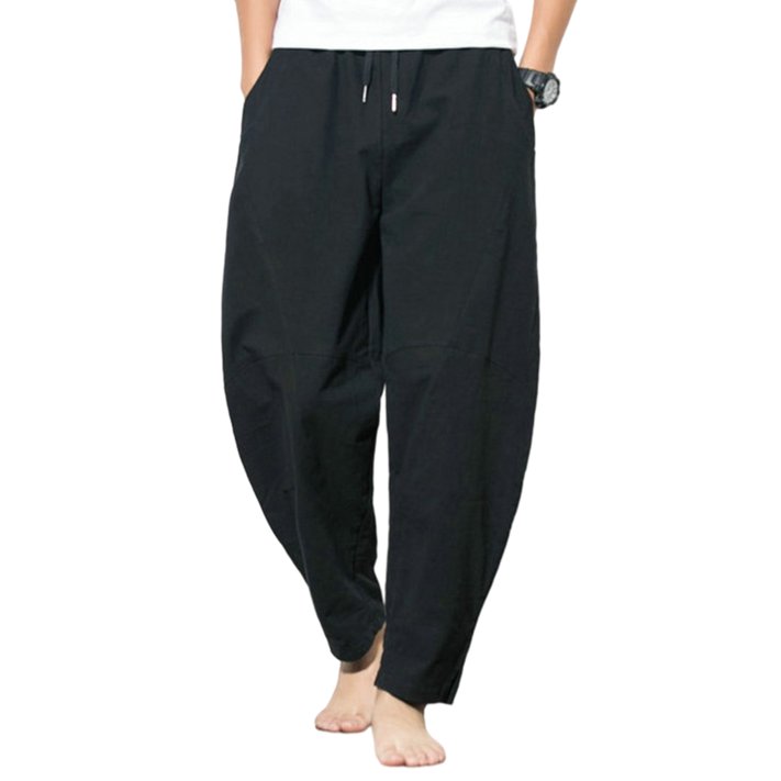 CVLIFE Men Plus Size Stretch Waist Pant Cotton Linen Summer Lounge