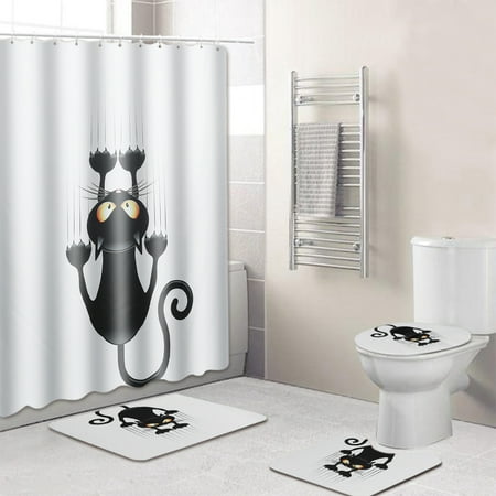 Cartoon Funny Cat Decor Bathroom Waterproof Shower Curtain With Hooks Or Non Slip Bath Pad Toilet Rugs Cover Mat Walmart Canada