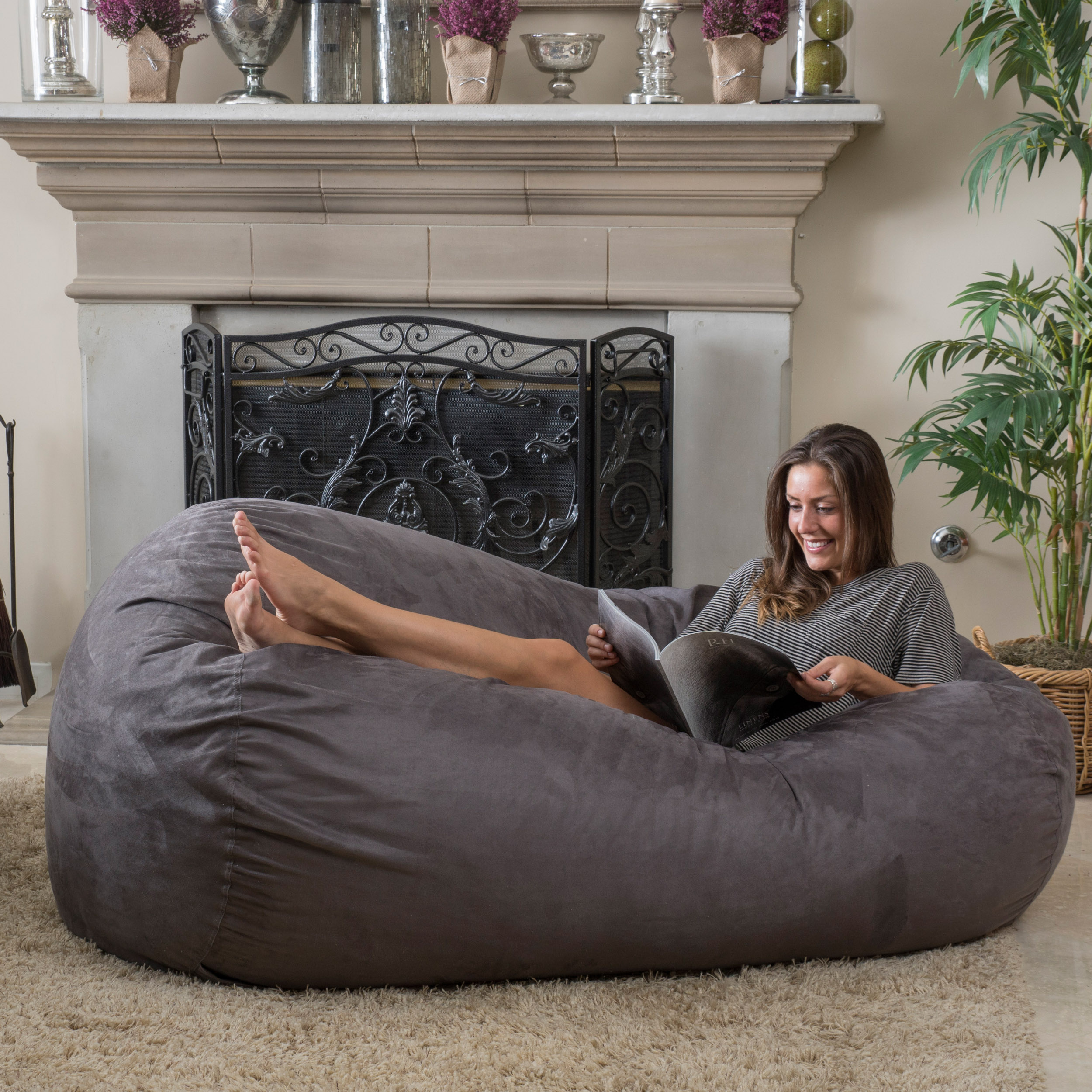 78" Charcoal Gray Solid Contemporary Lounger Bean Bag