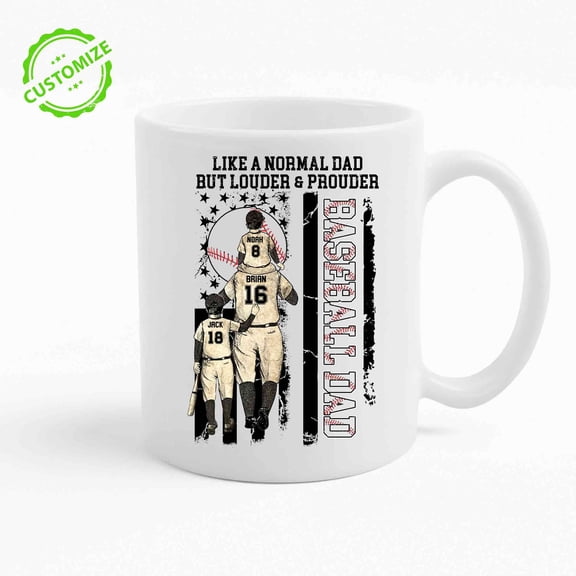 Customizaholic Custom Baseball Dad Mug, Personalized Dad with Kids Names Mug, Baseball Gift for Father, Loud and Proud Dad Mug, Father’s Day Gift, Custom Jersey Number Mug, Gift for Him