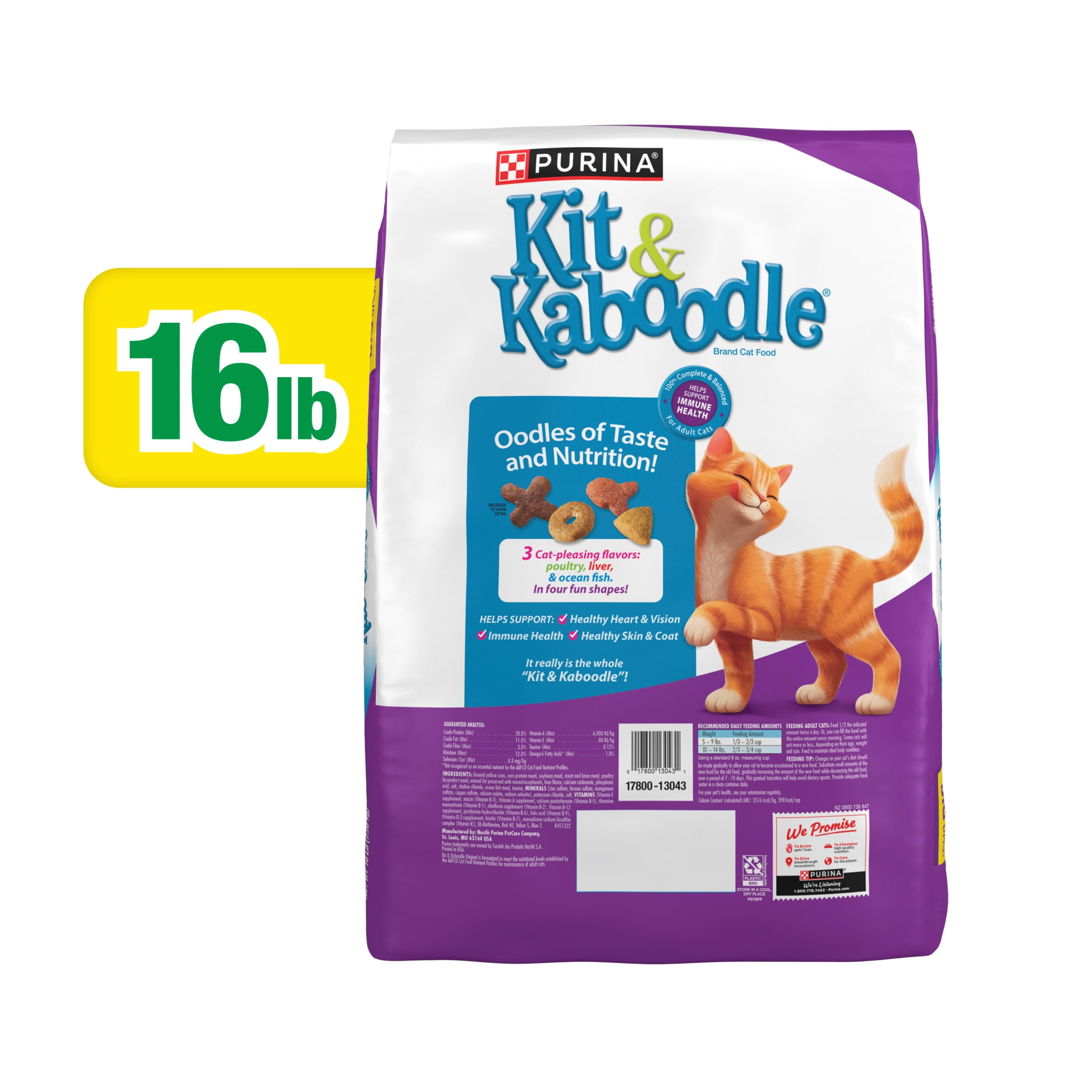 Purina Kit and Kaboodle Original Dry Cat Food for Adult Cats, Immune Health Support, 16 lb Bag