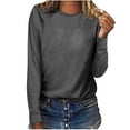 thumbnail image 3 of lcziwo Women's Long Sleeve Crew Neck Shirts Cotton Comfy Pajamas Solid Color Loose Pullover Tops Sleepwear, Gray, M, 3 of 8