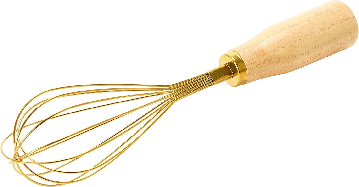 Bloomingville Standing Stainless Steel Whisk with Wood Handle, Gold Finish