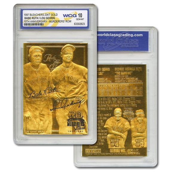Babe Ruth & Lou Gehrig NY Yankees Murderer's Row 23KT Gold Sculpted Baseball Card Graded Gem Mint 10