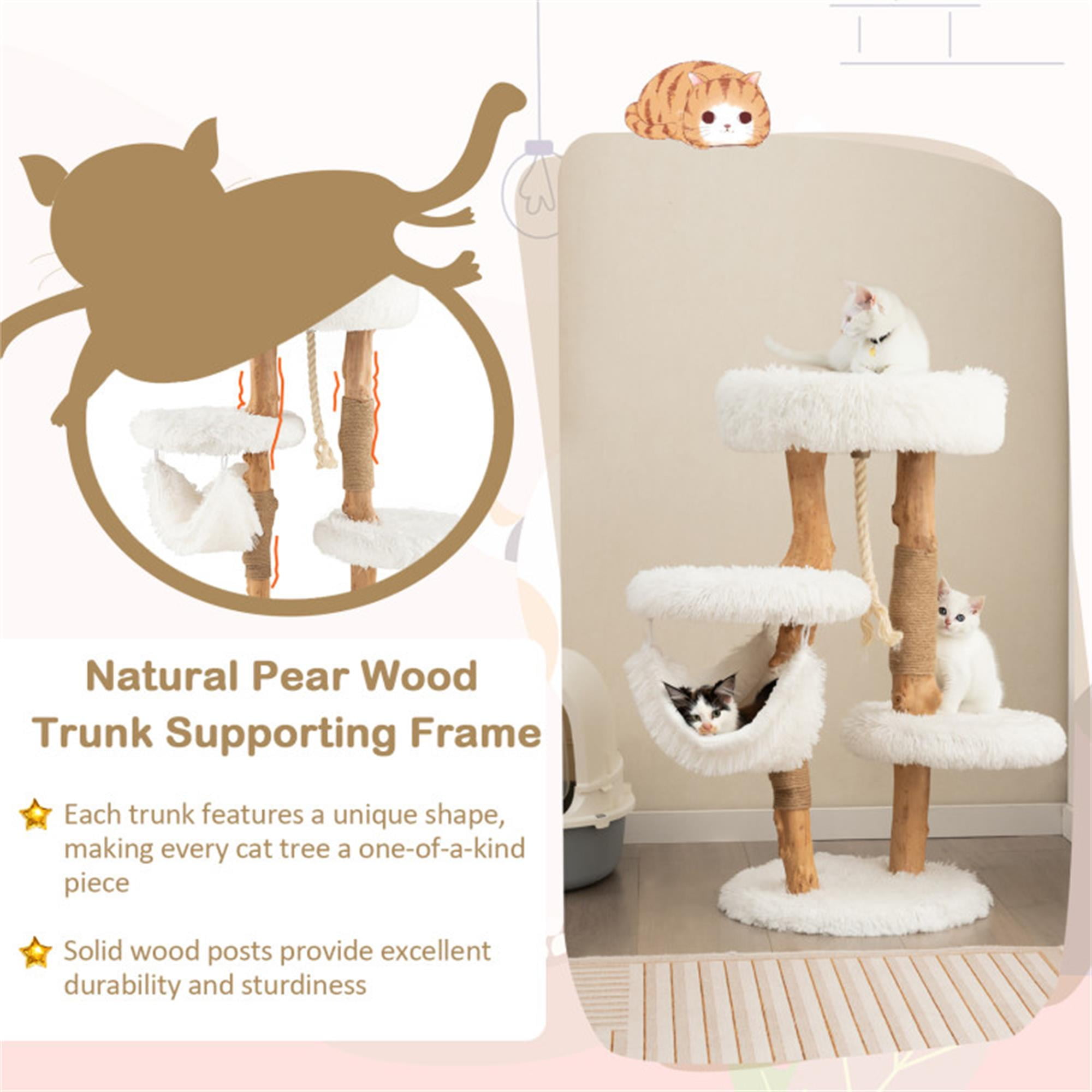 Kadyn 34" Solid Wood Cat Tree Tower for Indoor, Modern Cat Condo with Scratching Post, Cat Climbing Tree House Furniture, White