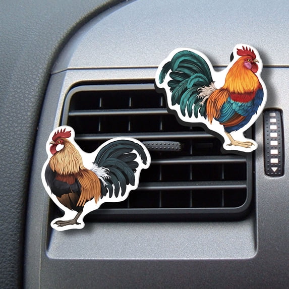 WIRESTER Set of 2pcs Car Air Freshener Fragrance Vent Clip Decoration with Lemon Scented Pad - Dutch Bantam Chickens