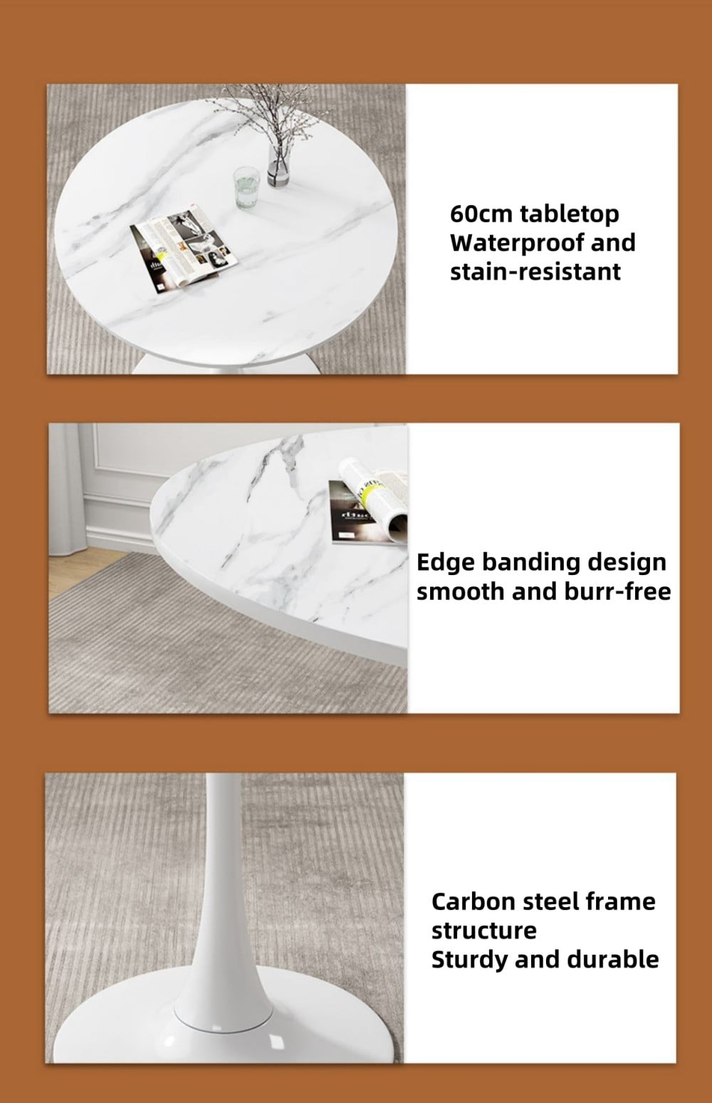 24" Round Dining Table, Modern Tulip Kitchen Table with MDF Top and Steel Pedestal Base, Mid Century Coffee Table for Living Room, Apartment, White