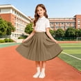 thumbnail image 6 of Hzzrkos Girls Casual Loose Solid Color High Waist Pleated A Line Mid Length School Uniform Skirt Academic Style Elastic Waist Swing Skirt Brown, 6 of 9