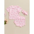 thumbnail image 4 of Suealasg Toddler Girls 3Pcs Summer Clothes 6M 1T 2T 3T Newborn Infant Girls Casual Outfits Short Sleeve Bow Floral Print Tops Shorts Headband Sets, 4 of 7