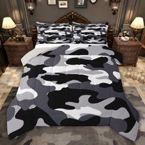 jejeloiu Western Farmhouse Camo Full Size Comforter Sets,Black Gray White Bedding Sets For Teens Reversible 3-Piece