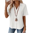 thumbnail image 4 of LEKWK Linen Button Down Shirt Women Collared Pleated Front Business Casual Tops Short Sleeve Dressy Tops Lapel Neck Smart Elegant Office Wear, 4 of 7