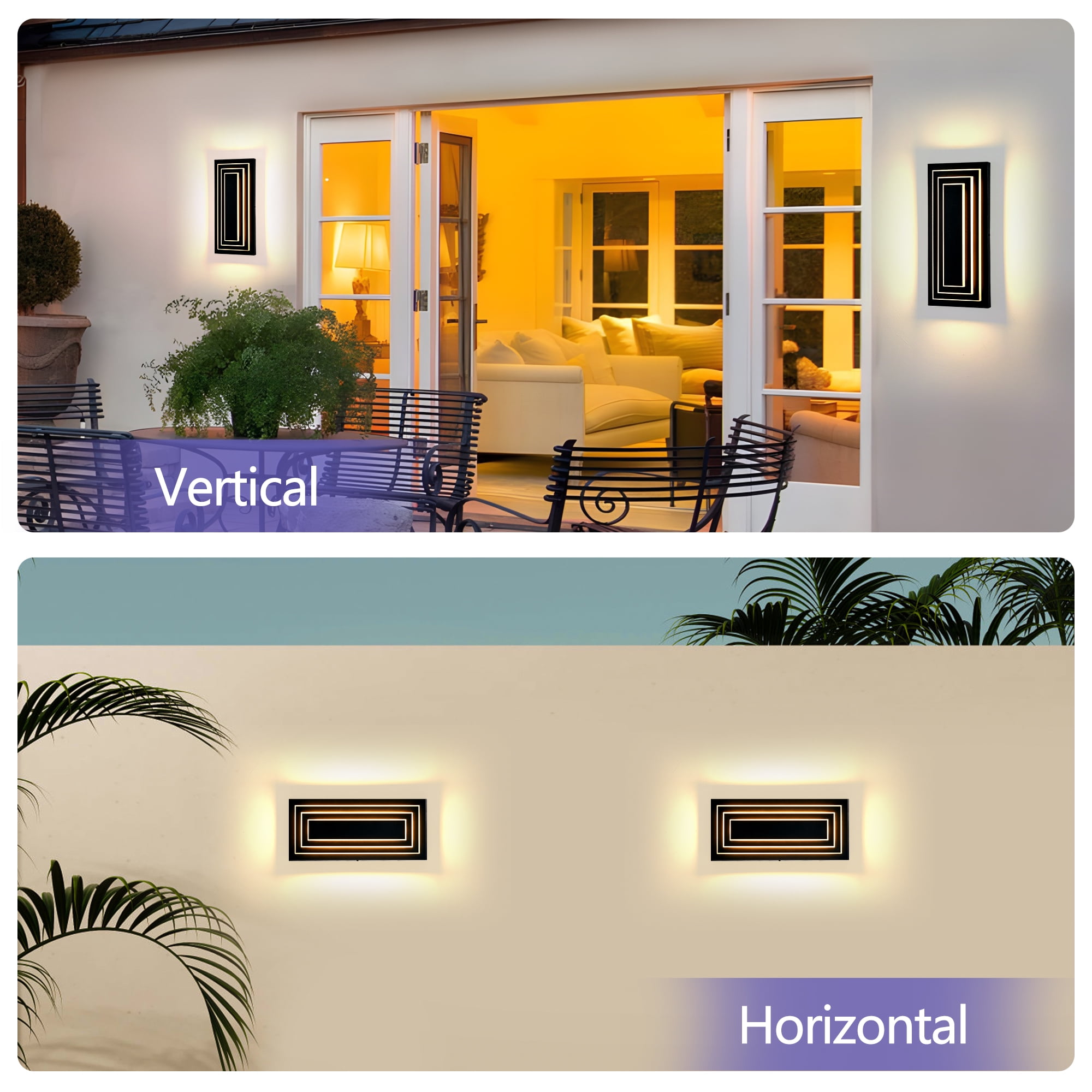 GCGAFUL 2-Pack LED Outdoor Wall Lights,  16 in. Modern IP65 Waterproof Exterior Lights Fixture for Entrance, Hallway, Garage