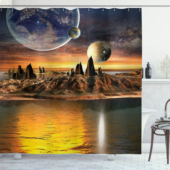 Ambesonne Alien Shower Curtain, Planet Sci Fi Fantasy Art, 69"Wx70"L, Multicolor