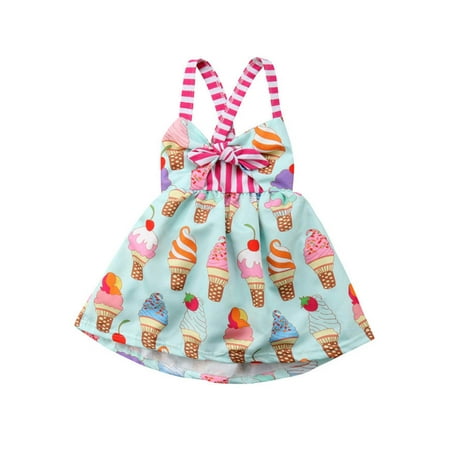 

wybzd Kids Girls Summer Clothing Baby Girl Ice Cream Dress Halter Backless Tutu Sundress Beach Clothes 2-3 Years