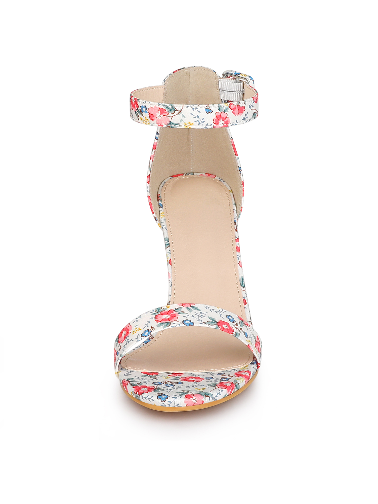 DARING DIVA Women's Floral Print Open Toe Block High Heels Red Sandals 9 Red White