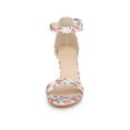 thumbnail image 6 of BLISSFUL STEP Women's Shoes Flower Print Open Toe Block High Heels Summer Sandals Red White 9, 6 of 8