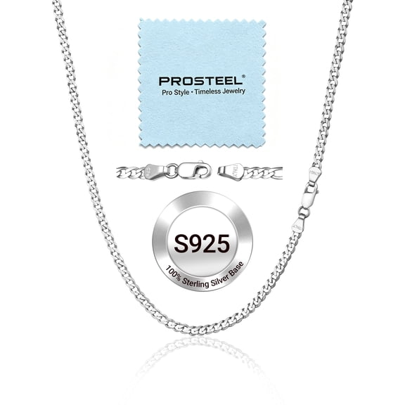 PROSTEEL 3mm/5mm Cuban Necklace Pure S925 Sterling Silver Chain for Women Sensitive Skin Hypoallergenic Birthday Graduation Gift for Female Mom Wife