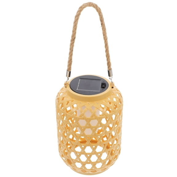 Masteelf Solar Hanging Lantern Outdoor Solar Garden Light Simulation Bamboo Rattan Solar Lantern for Patio Backyard Porch Decoration
