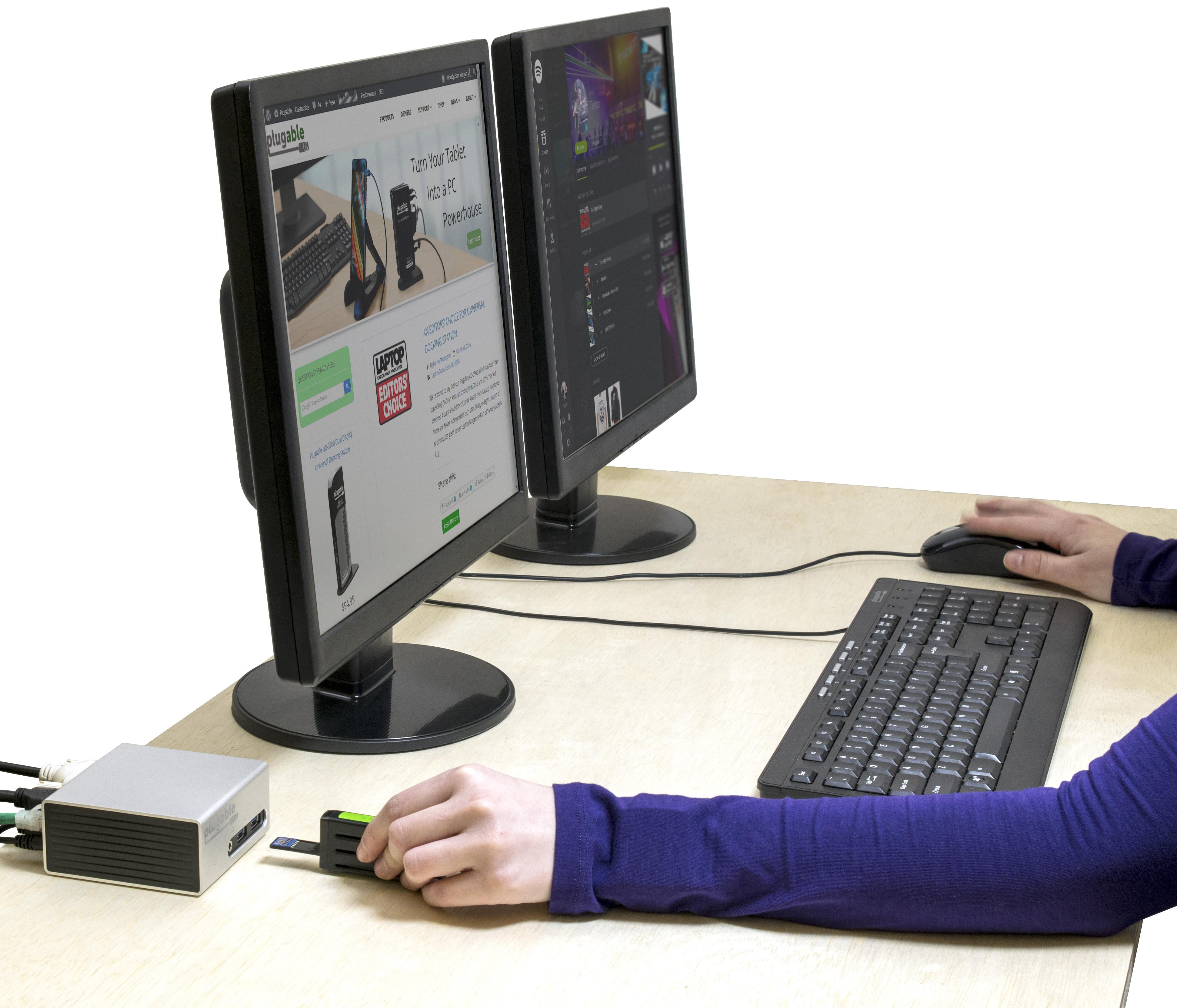 Plugable Universal USB 3.0 Docking Station with Dual Video Outputs and 4K Support for Windows 10, 8.1, 7 (HDMI and DVI or VGA, Gigabit Ethernet, Audio, 4 USB 3.0 Ports, VESA Mount Aluminum Mini)