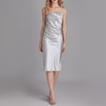 thumbnail image 3 of JIAYUE Women's Dresses Elegant Knee Length Square Neck Satin Silk Spaghetti Strap Sleeveless Loungewear Summer Pure Color Dress, 3 of 5