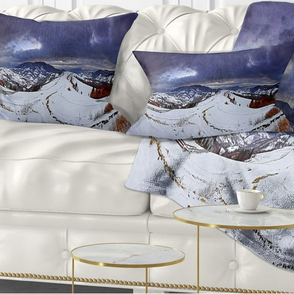 Designart Frosty Day in Mountains Panorama - Landscape Printed Throw Pillow - 12x20