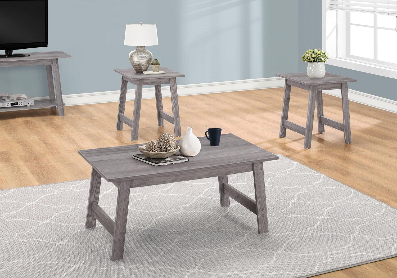 Monarch Specialties Table Set, 3pcs Set, Coffee, End, Side, Accent, Living Room, Laminate, Grey, Transitional
