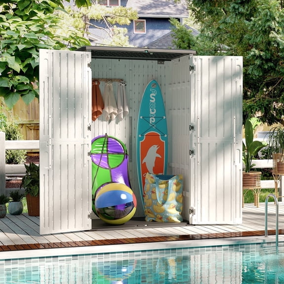 Clouddwell Outdoor Storage Shed, 64 Cu.Ft Vertical Storage Sheds with Floor, Waterproof Resin Cabinet for Garage Storage, Pool Storage, Bike Shed, Garden Shed, Outdoor Storage(White)