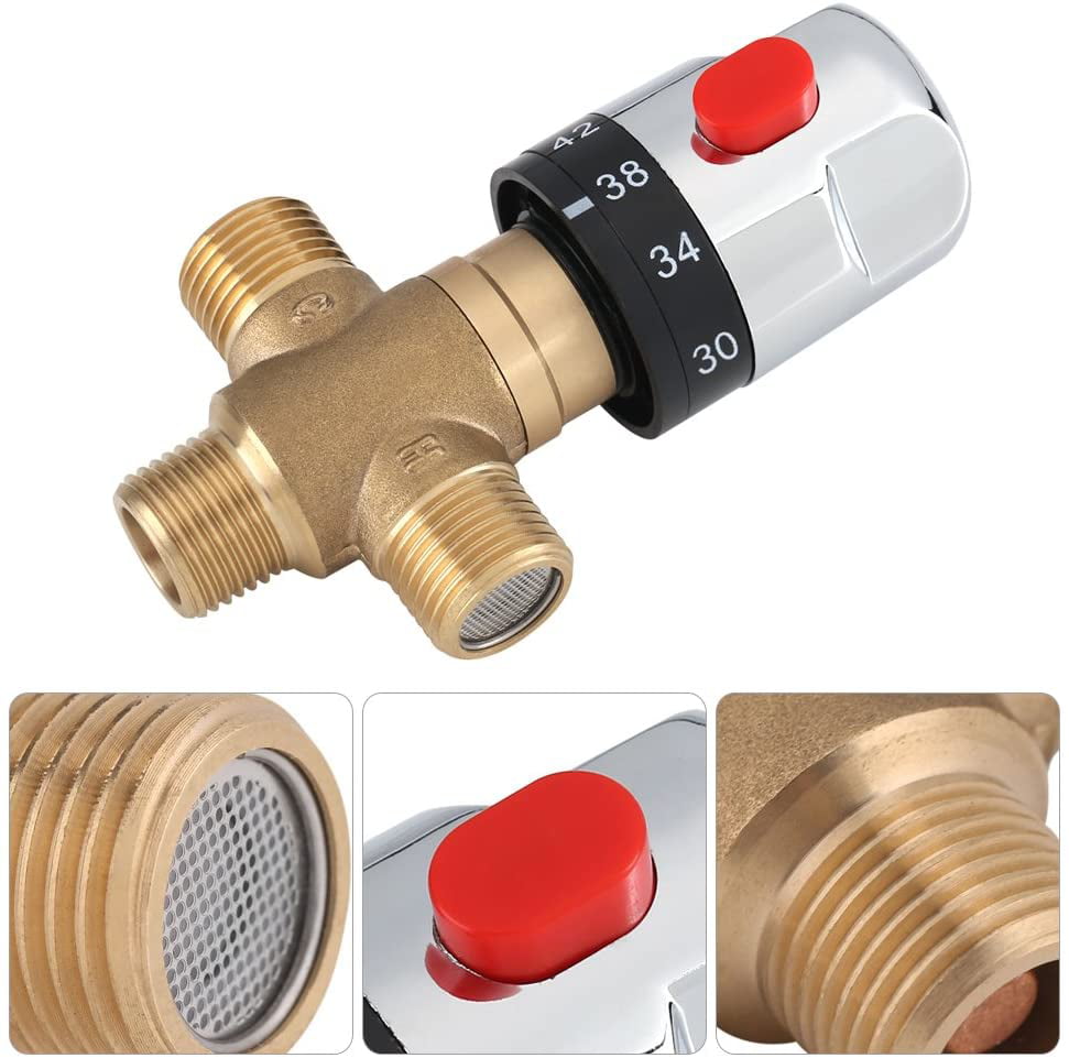 Brass Thermostatic Mixing Valve Water Temperature Pipe Basin Thermostat Control for Using in The Bathroom/Washroom/Kitchen/Wash Water Temperature Pipe