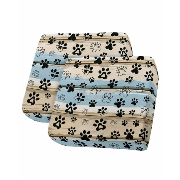 Blue Dog Paw Print Sofa Couch Cushion Covers Washable, Removable Stretchable Sectional Couch Covers, Vintage Farmhouse Rustic Wooden Grain Slipcovers for L & T Shape Sofa Protector S Size 2 pcs