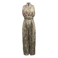 thumbnail image 4 of Elvqul Women's Elegant Chic Fashion Chiffon Sleeveless Floral Jumpsuit, Zip Up Closure, Pleated Design, Wide Leg Full Length for Party, Vacation, Spring & Summer, 4 of 5