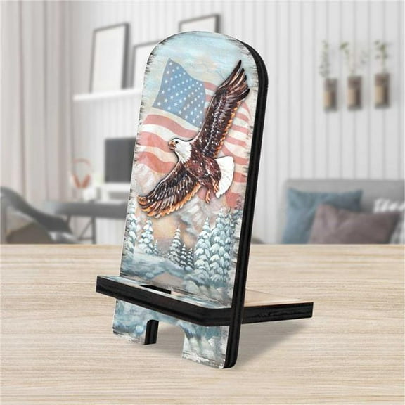 Designocracy 892050 6 x 3 x 3 in. American Eagle Cell Phone Stand with Wood Mobile Holder Organizer