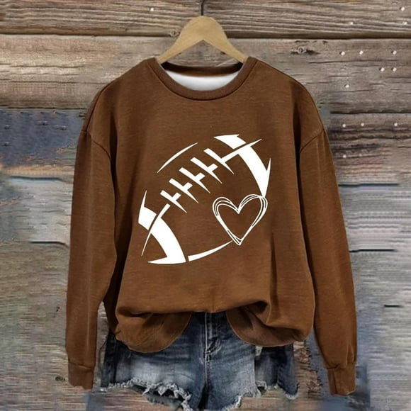 Frostluinai Football Sweatshirts for Women Game Day Long Sleeve Shirts Round Neck Casual T Shirts Fashion Rugby Print Pullover Tops